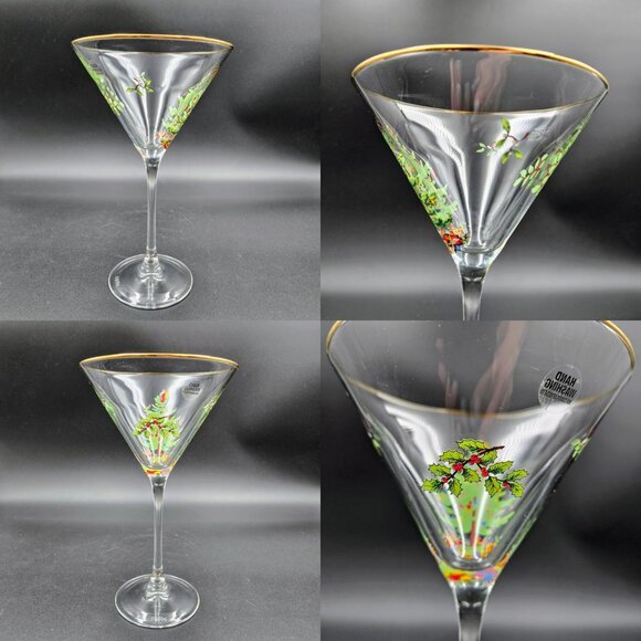 Spode Christmas Tree Martini Cocktail Estate Glass Stemware Santa Read - Picture 15 of 15